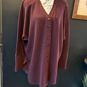 Plus Size Weekenders Burgundy Button-Up Cardigan - Size Medium